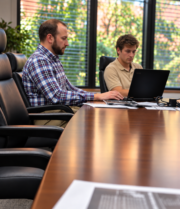 Robbie and team reviewing employer benefits